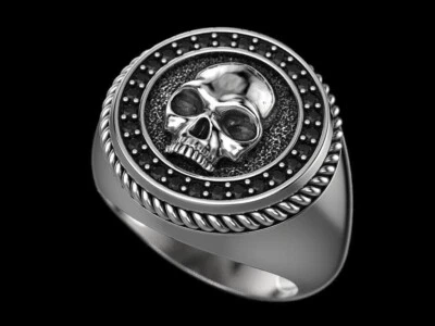 ANELLO TESCHIO PIETRE IN ARGENTO 925 SKULL RING STERLING SILVER CUSTOM HOT ROD - Immagine 1 di 4