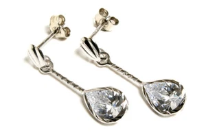 9ct White Gold CZ Teardrop Earrings Made in UK Gift Boxed - Picture 1 of 6