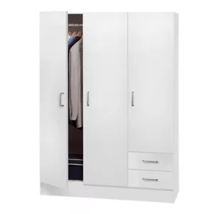 Armadio Guardaroba 3 Ante 2 Cassetti Con Barra Appendiabiti Bianco - Foto 1 di 1