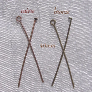 Lot de 100 tiges clous tête plate ou boucle oeil 40mm - 4cm métal bronze cuivre - Foto 1 di 10