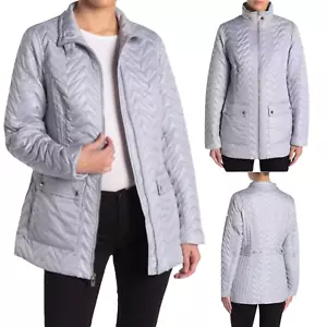 Via Spiga Zigzag Quilted Cargo Jacket Patch Pockets XS/Small Moonstone Grey $180 - Picture 1 of 10