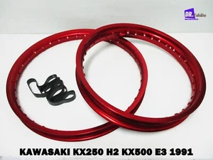 KAWASAKI KX250 H2  1991 F & R  ALUMINIUM RED WHEEL RIM SET  *BI4118* - Picture 1 of 6