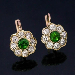14K Yellow Gold FN 2.30CT Round Cut Peridot With CZ Stud Women's Earrings - Picture 1 of 5