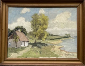 Impresionista Ancher Hotoft paisaje de verano con gato campesino Moesegaard Aarhus - Imagen 1 de 14