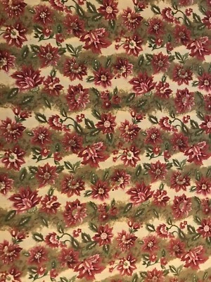 TELA DE ALGODÓN Flores Verde Oliva ROJO Óxido 3yds+34in.x44in. Foto 1 de 4