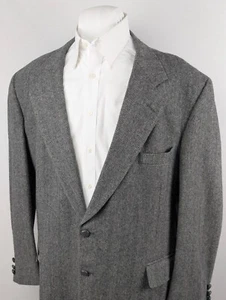 VINTAGE Garrison Park Sport Coat Blazer Mens 49R Gray Herringbone Leather Button - Picture 1 of 16