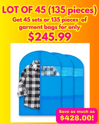 LOTE DE 45 (paquete de 3) o 135 piezas bolsas de ropa de baile para niños de 36" azules con bolsillos con cremallera Foto 1 de 4