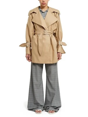 CEREMONIA DE APERTURA Chaqueta gabardina de popelina de algodón con cinturón color caqui tostado 6 = S Foto 1 de 4