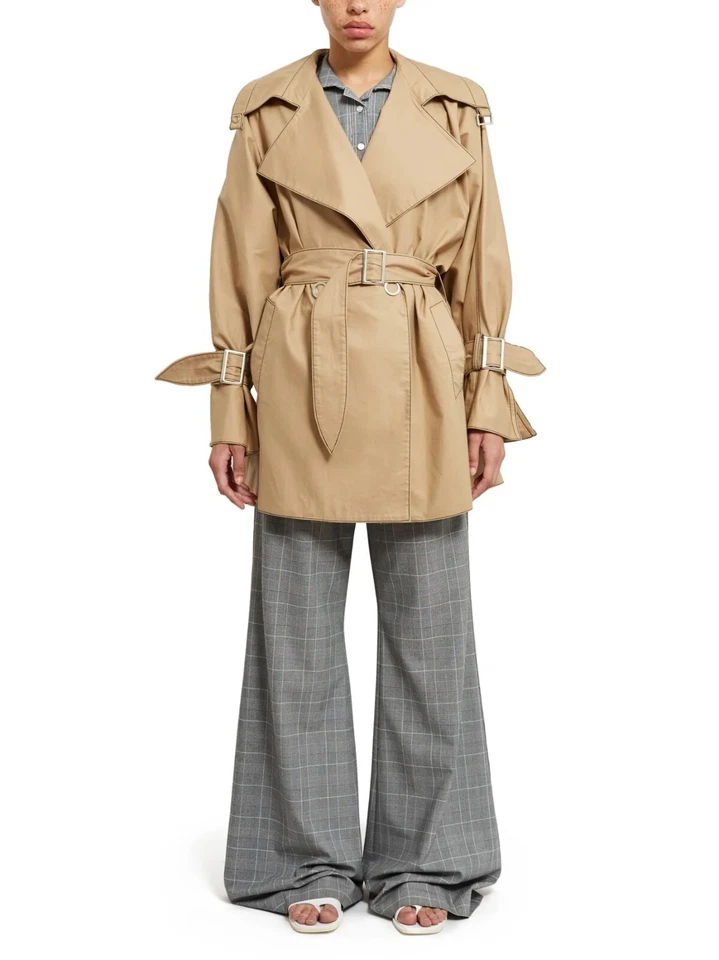 CEREMONIA DE APERTURA Chaqueta gabardina de popelina de algodón con cinturón color caqui tostado 6 = S Foto 1 de 4