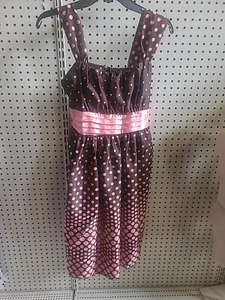 Girl Dress Size 16 Pink Poka Dots And Brown - Picture 1 of 9