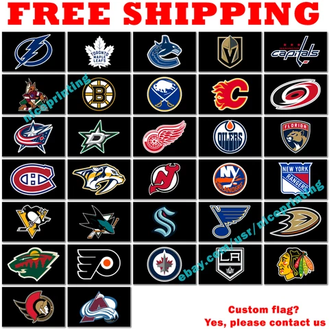 FULL Deluxe Black Logo Flag Banner 3x5 ft 2022 NHL - PICK YOUR TEAM Cover