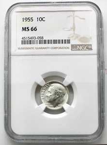 1955-S  10C  Roosevelt 90% Silver Dime NGC MS66 - Picture 1 of 2