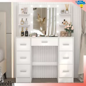 7 Schubladen Schminktisch Set mit 10 LED beleuchteten Spiegeln für Schlafzimmer Schminktisch - Bild 1 von 10
