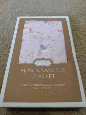 Unicorn Pink Cotton Muslin Swaddle Blanket by Mudpie NEW Gauze Cotton Swaddle - Image 1 of 3