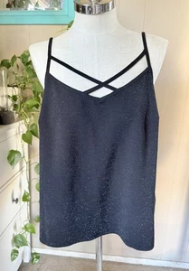 Au Fond Black Silver sparkling spaghetti Strap cami, plus size 1X - Picture 1 of 8