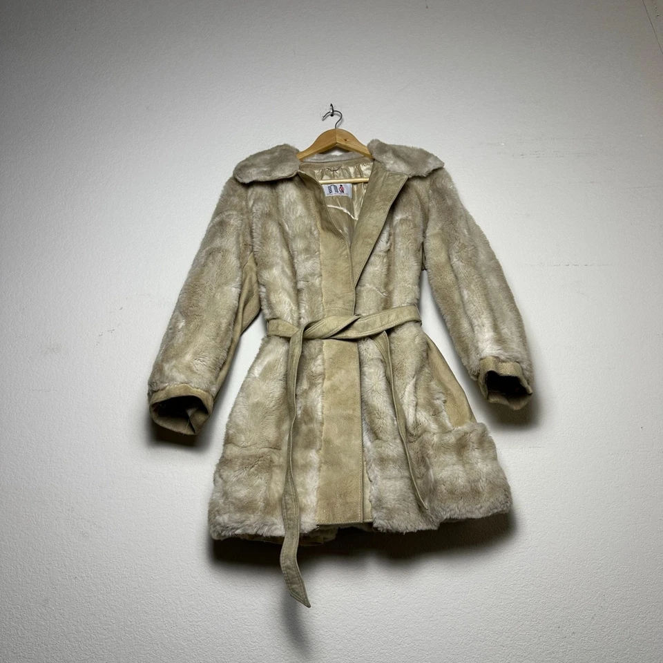 VTG Lilli Ann Faux Fur Trench Belt Rope Coat Jacket Women OS England Made 90s - Image 1 of 4