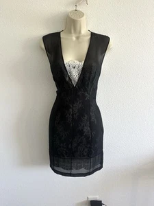 Robert Rodriguez 6 100% Silk Black Lace Chiffon A-Line Mini Dress 90s Cocktail - Picture 1 of 15