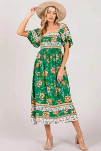 Vestido midi con estampado floral de salvia e higo y mangas ajustadas - Imagen 1 de 7