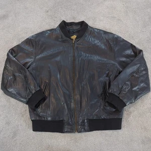 Vintage Real Leather Jacket Mens Large Black Bomber Coat Genuine Attraction - Picture 1 of 13