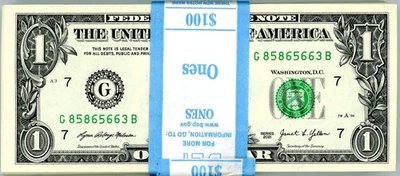 BEP PACK Of 100 $1 DOLLAR 2021 $1 Notes - G/B Block (CHICAGO  “G”) Nonsequential - Image 1 of 2