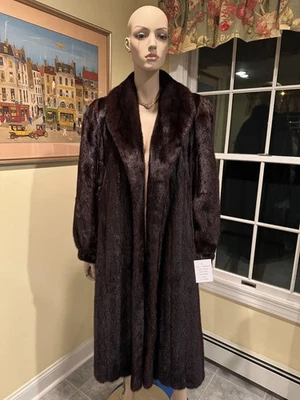 Brand New 46" Long Sz 14/16 Large Chocolate Brown Full Length Mink Real Fur Coat - Image 1 of 4
