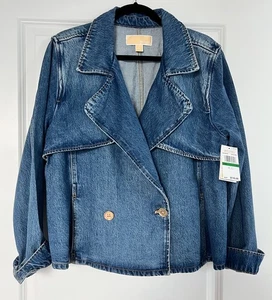 $135 Michael Kors Women’s Size L Jean Jacket Double-Breasted Demin Coat - Picture 1 of 9