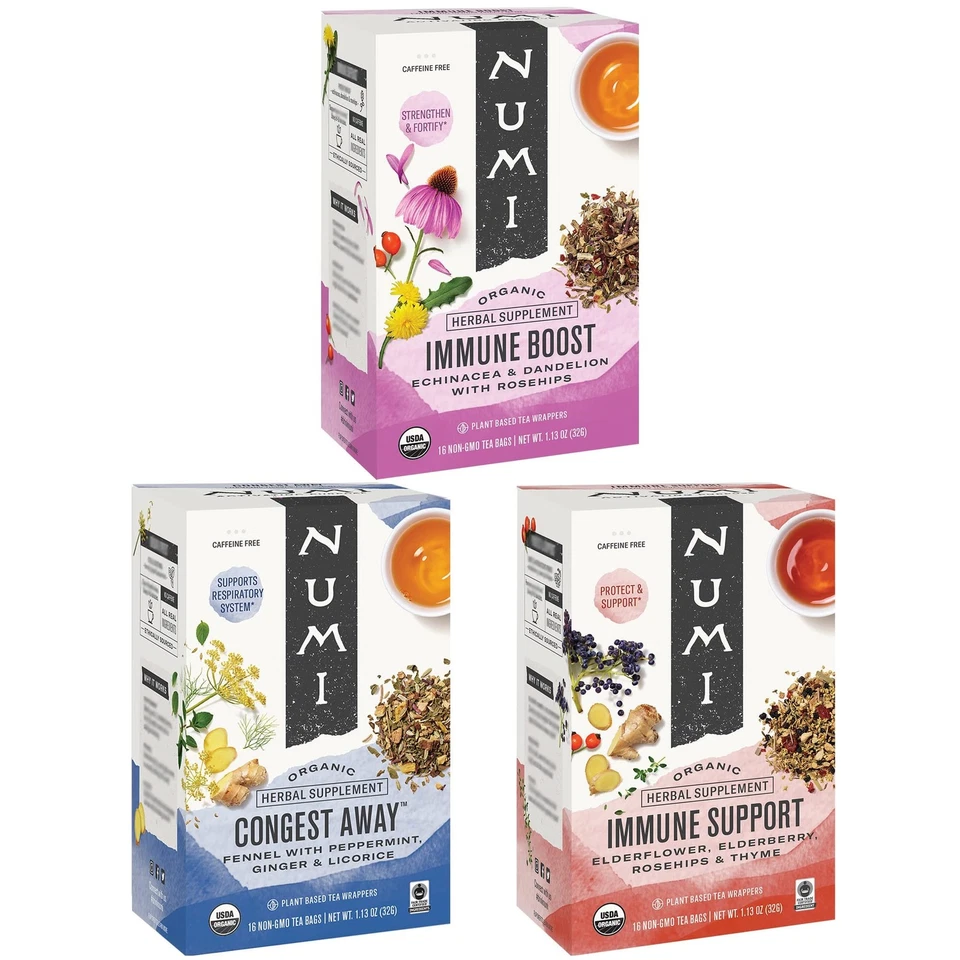 Numi Organic Tea Immunity Variety Pack 16 Tea Bags Pack of 3 Elderberry and...