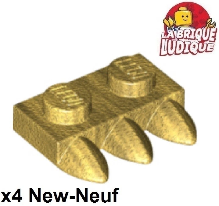 LEGO 4x Flat Modified 1x1 Tooth 3 Tooth Claw Horizontal Gold Pearl Gold 15208 - Image 1 of 1