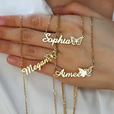 Custom Name Necklace – Schmetterling, 18K vergoldet | Personalisiertes Geschenk - Bild 1 von 4