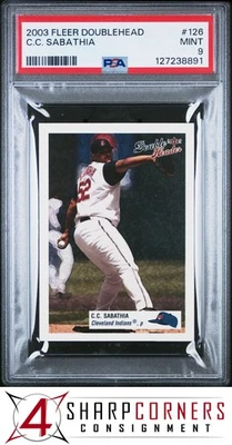 2003 FLEER DOUBLE HEADER #126 C.C. SABATHIA INDIANS HOF POP 2 PSA 9 - Image 1 of 3