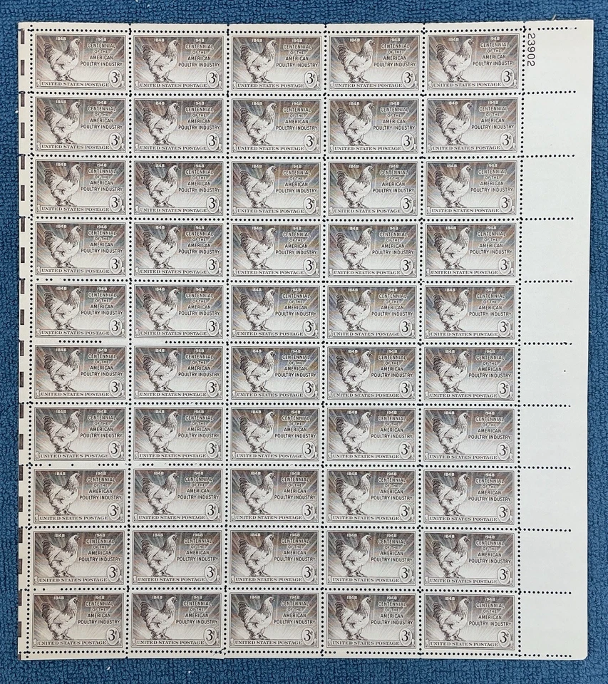 Scott #968, 3c Chickens!  Poultry Indus., Mint sheet/50, UR #23902, MNH (R14-54) - Image 1 of 1