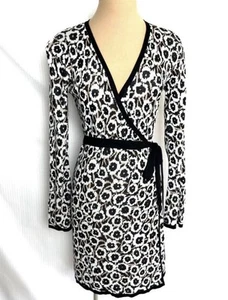 New DVF Diane Von Furstenberg wrap dress leopard size XXS Black - Picture 1 of 8