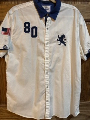 Men’s Express Medium White Button Up Short Sleeve Blue Accents American Flag XL - Image 1 of 4