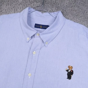 Ralph Lauren Shirt Mens 3XB Blue Polo Bear Button Down Long Sleeve Oxford OCBD - Picture 1 of 19