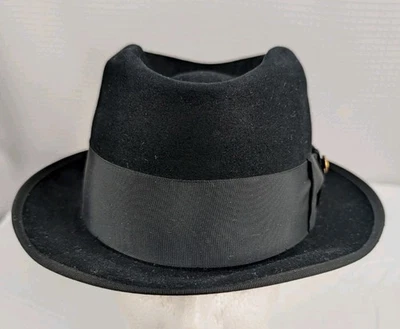 Vintage John B. Stetson Royal Deluxe Black Fedora Hat Size 7 1/4 Eagle - Image 1 of 4