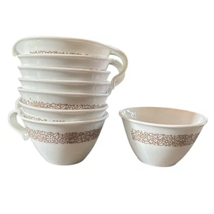 Corelle Woodland Brown Hook Handle Coffee Cups Snack Pudding Holders Set of 8 - Picture 1 of 4