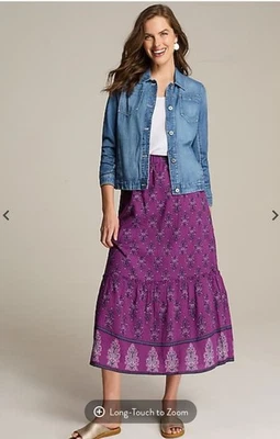 NWT! J JILL -TIERED/RUFFLED SKIRT-XL-BOYSENBERRY FILIGREE BORDER-SO PRETTY! - Image 1 of 4