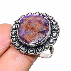 Morado Solar Cuarzo Gema Hecho a Mano 925 Plata de Ley Joyería Anillo Tamaño 9.5 - Imagen 1 de 5