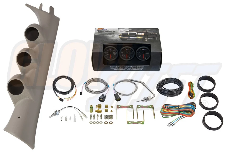 GlowShift Black 7 Diesel Gauges + Tan Pod for 07-13 Chevy Silverado Duramax - Image 1 of 4
