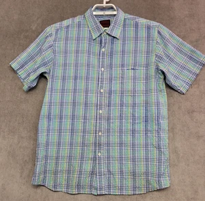 Sahara Club Button Front Shirt Mens L Blue Yellow Embroidered Logo Short Sleeves - Picture 1 of 13
