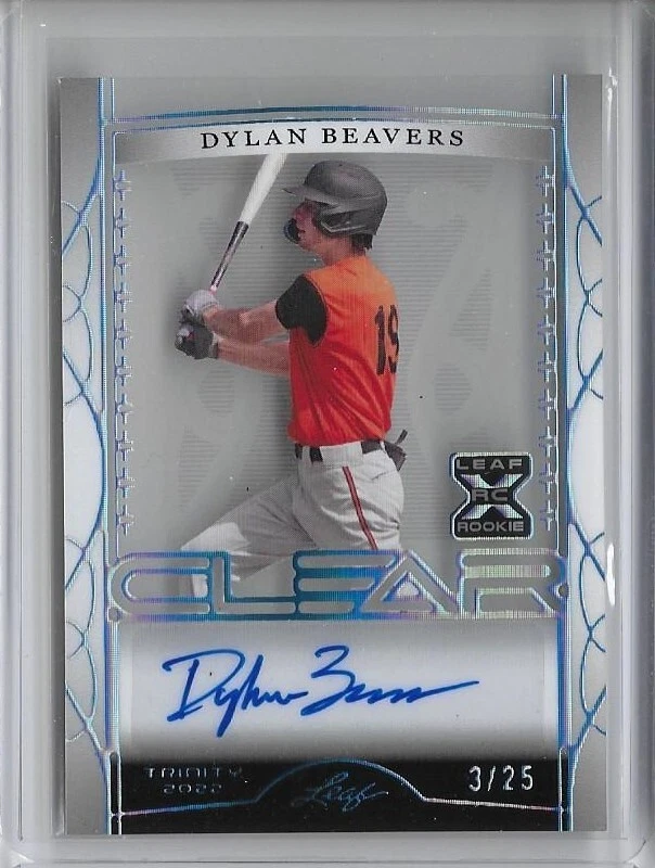 2022 Leaf Trinity CLEAR Dylan Beavers XRC Platinum Foil Auto 3/25 Orioles - Image 1 of 2
