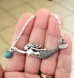 Silver Mermaid Necklace, Aquamarine Necklace, Mermaid Necklace, Mermaids - Picture 1 of 6