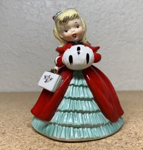 Vintage Christmas GIRL Planter Red Dress & Ponytails NAPCO Muff & Purse AX2193B - Picture 1 of 4