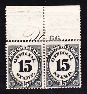US O53 15c Post Office Department Mint Plate #66 Margin Pair VF OG H SCV $280+ - Picture 1 of 2