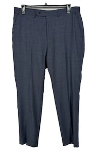 Calvin Klein Dress Pants Mens Size 38x30 Navy Plaid Slim Fit Wool Blend Stretch - Picture 1 of 5