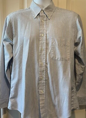 Camisa Oxford Claybrooke Azul Blanco Rayas Mezcla Algodón - 16 1/2 Ajustada Foto 1 de 2