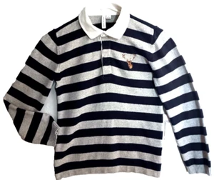Janie and Jack boy 10y Christmas Reindeer  Polo Gray/Blue Stripe - Picture 1 of 4