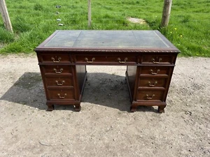 Edwardian Walnut Desk / Vintage Desk / Twin Pedestal Desk / Leather Top Desk - Picture 1 of 19