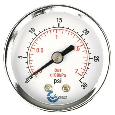 2" Pressure Gauge - Chrome Plated Steel Case, 1/4"NPT, Back Mnt. 30 PSI - Image 1 of 3