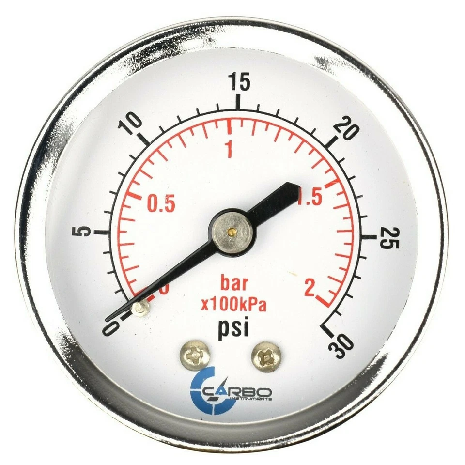 2" Pressure Gauge - Chrome Plated Steel Case, 1/4"NPT, Back Mnt. 30 PSI - Image 1 of 3